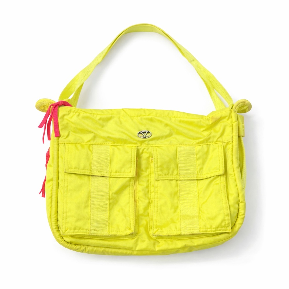 Ivivva camp carryall bag duffle nylon shoulder neon yellow zipper pockets lined
